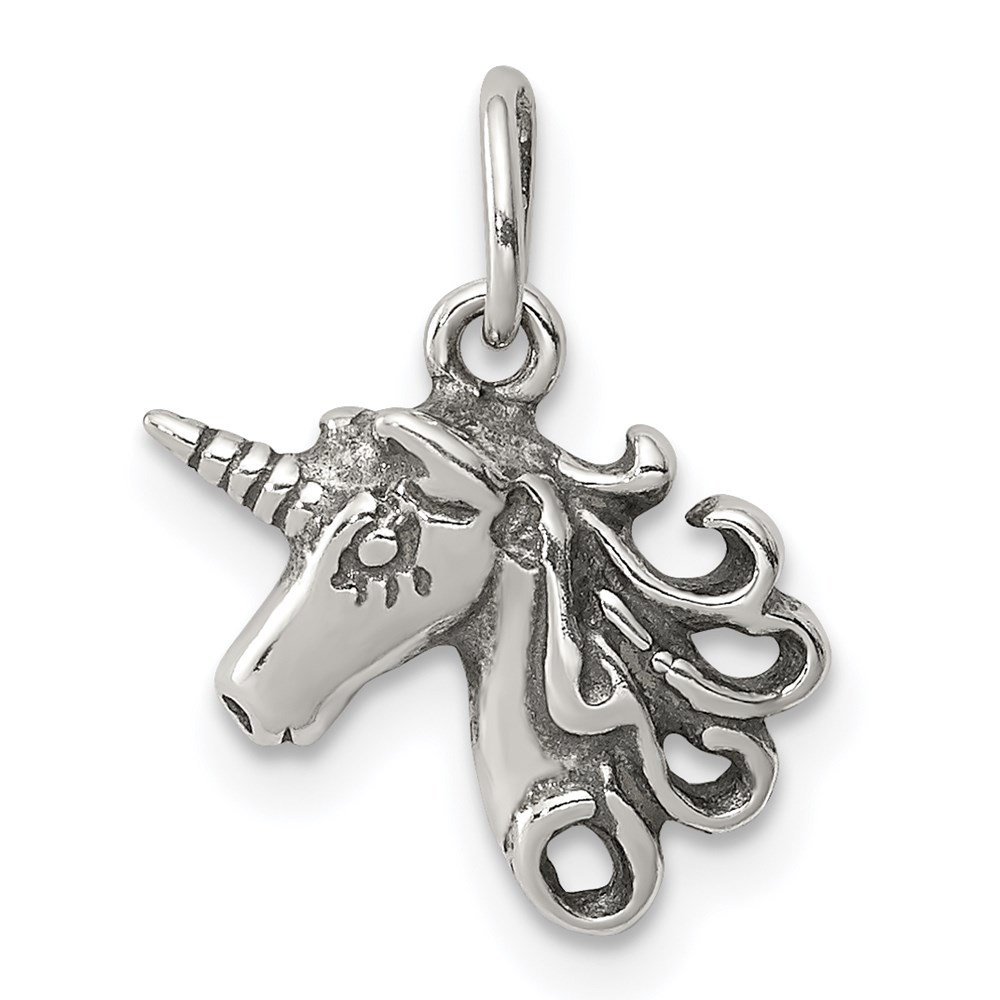 QC3926.jpg Sterling Silver Antiqued Unicorn Head Charm - Image 1