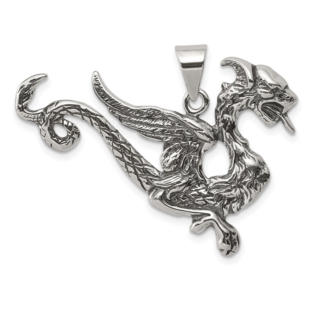 QC3936.jpg Sterling Silver Antiqued Dragon Charm - Image 1