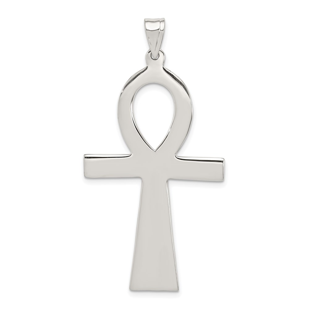 QC407.jpg Sterling Silver Rhodium-plated Ankh Cross Pendant - Image 1