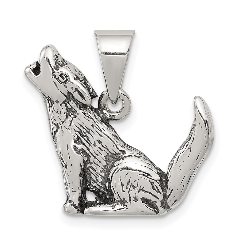 QC4101.jpg Sterling Silver Antiqued Wolf Charm - Image 1