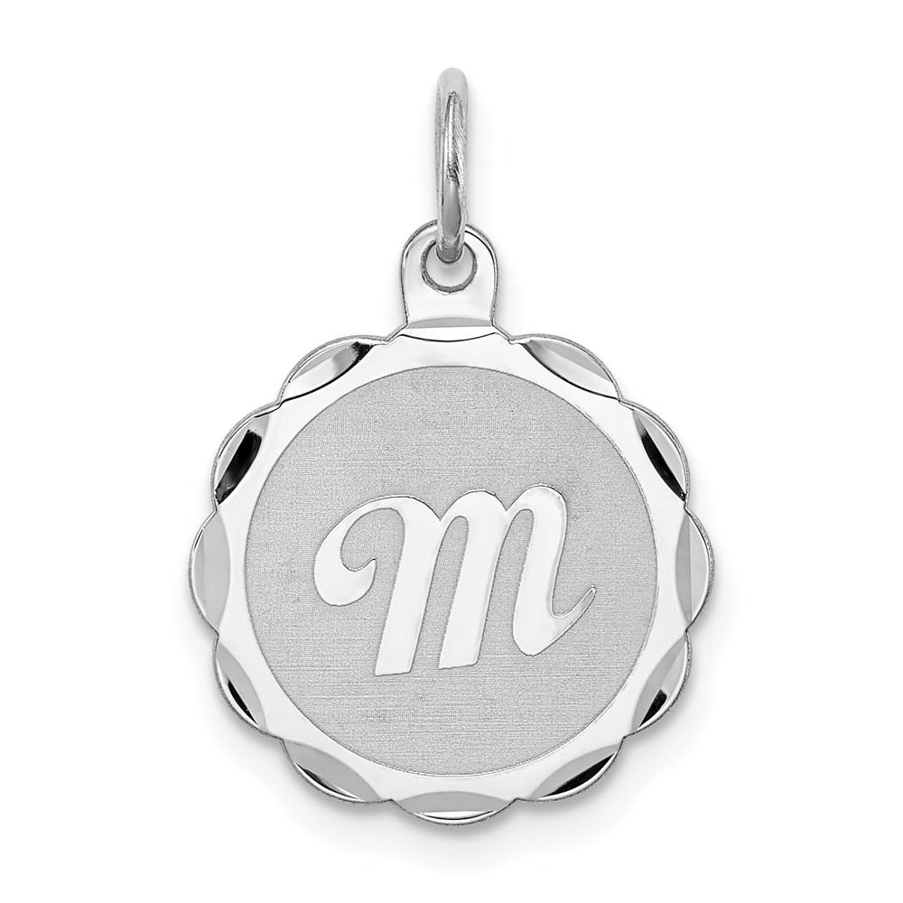 QC4161M.jpg Sterling Silver/Rhodium-plated Brocaded Letter M Initial Pendant - Image 1