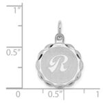Sterling Silver/Rhodium-plated Brocaded Letter R Initial Pendant - Image 4