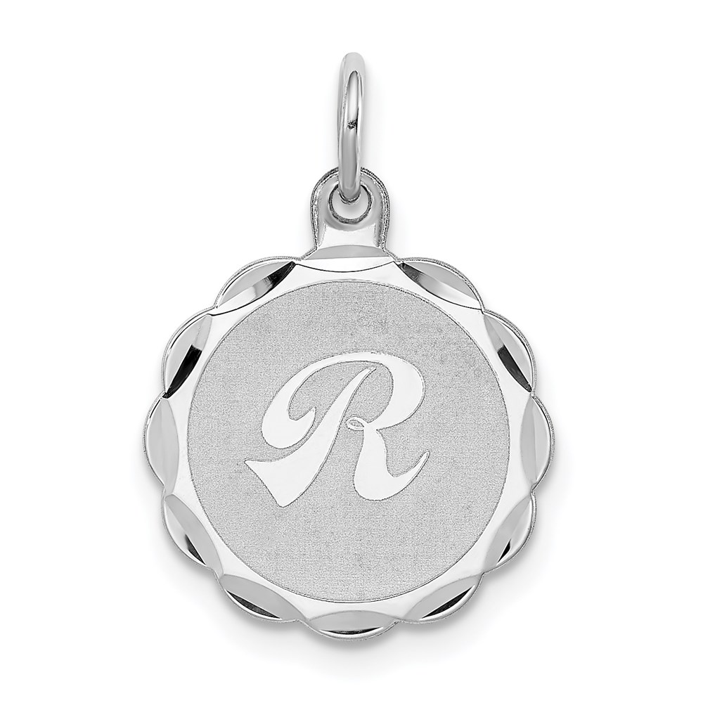 QC4161R.jpg Sterling Silver/Rhodium-plated Brocaded Letter R Initial Pendant - Image 1