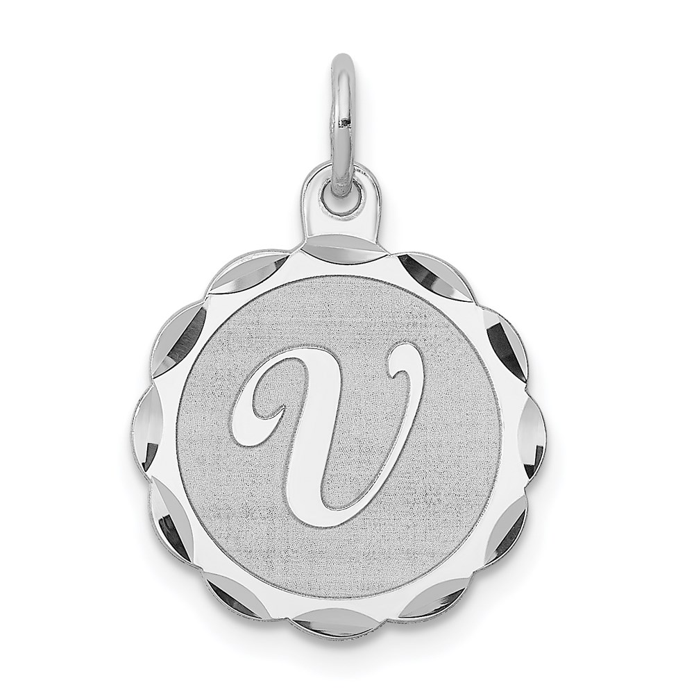 QC4161V.jpg Sterling Silver/Rhodium-plated Brocaded Letter V Initial Pendant - Image 1
