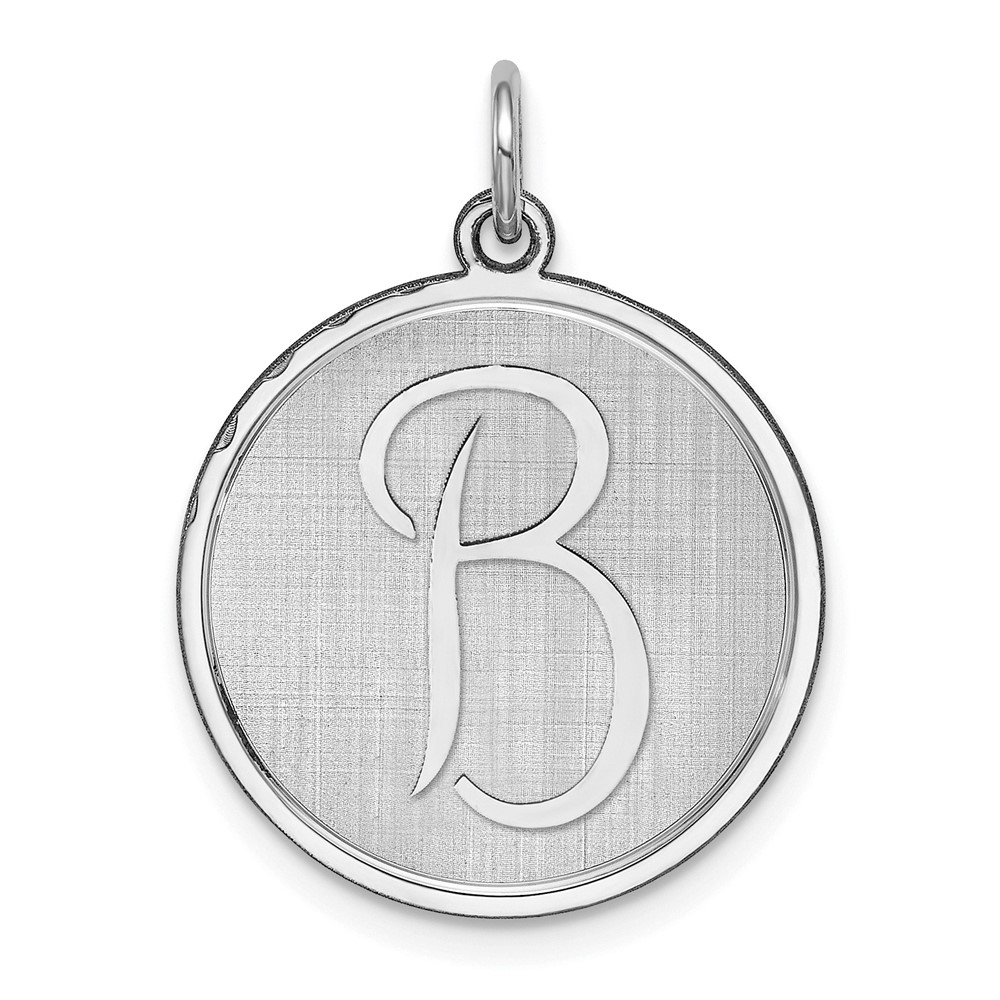 QC4162B.jpg Sterling Silver Rhodium-plated Brocaded Letter B Initial Charm - Image 1