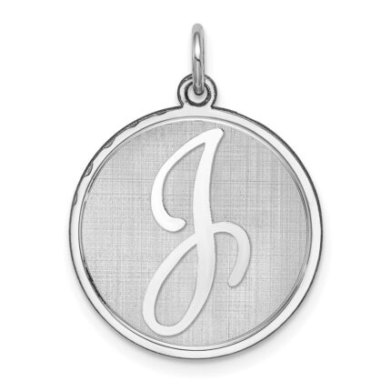 Sterling Silver Rhodium-plated Brocaded Letter J Initial Charm