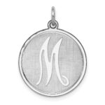 Sterling Silver Rhodium-plated Brocaded Letter M Initial Charm