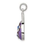Sterling Silver Rhodium-plated Purple Enameled CZ Purse Charm - Image 2