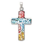 Sterling Silver Mulit-colored Shell Cross Pendant