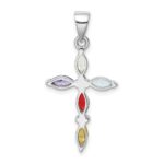 Sterling Silver Rhodium-plated Multi-Color CZ Cross Pendant - Image 4