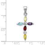 Sterling Silver Rhodium-plated Multi-Color CZ Cross Pendant - Image 3