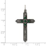 Sterling Silver Antiqued May Glass Birthstone Cross Pendant - Image 3