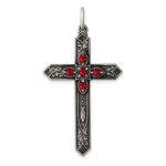 Sterling Silver Red Glass July Birthstone Antiqued Cross Pendant