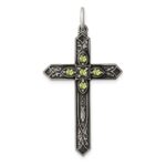 Sterling Silver Antiqued August Glass Birthstone Cross Pendant