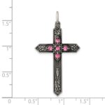 Sterling Silver Antiqued October Glass Birthstone Cross Pendant - Image 3