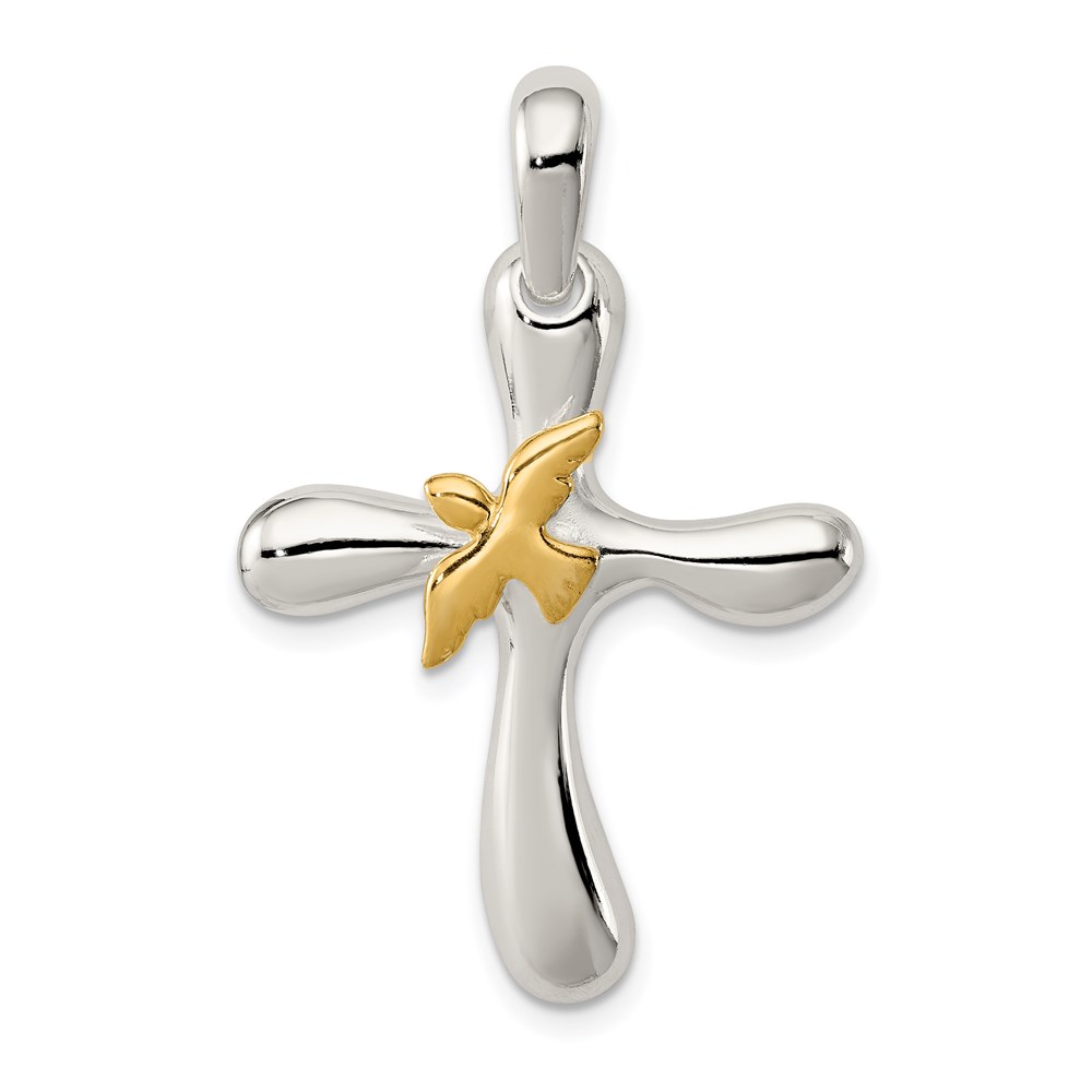 QC4347.jpg Sterling Silver & Vermeil Dove Cross Pendant - Image 1
