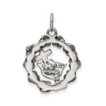 Sterling Silver Antiqued Cross, Crown & Wreath Charm - Image 4