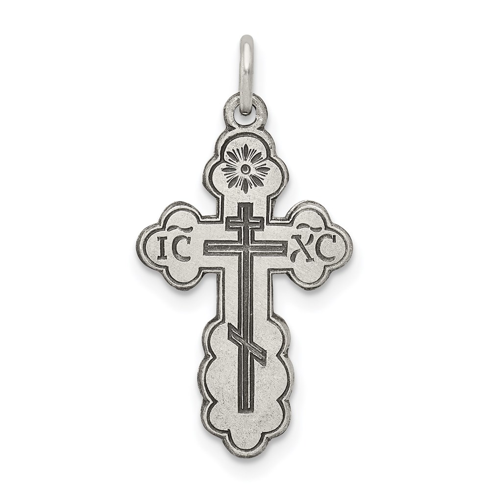 QC454.jpg Sterling Silver Antiqued Eastern Orthodox Cross Charm - Image 1