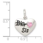 Sterling Silver Rhodium-plated Big Sis CZ Heart Charm - Image 4