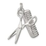 Sterling Silver Rhodium-plated Comb & Scissor Charm - Image 4