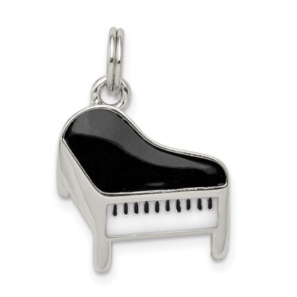 Sterling Silver Rhodium-plated Enameled Piano Charm