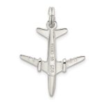 Sterling Silver Rhodium-plated Airplane Charm - Image 4