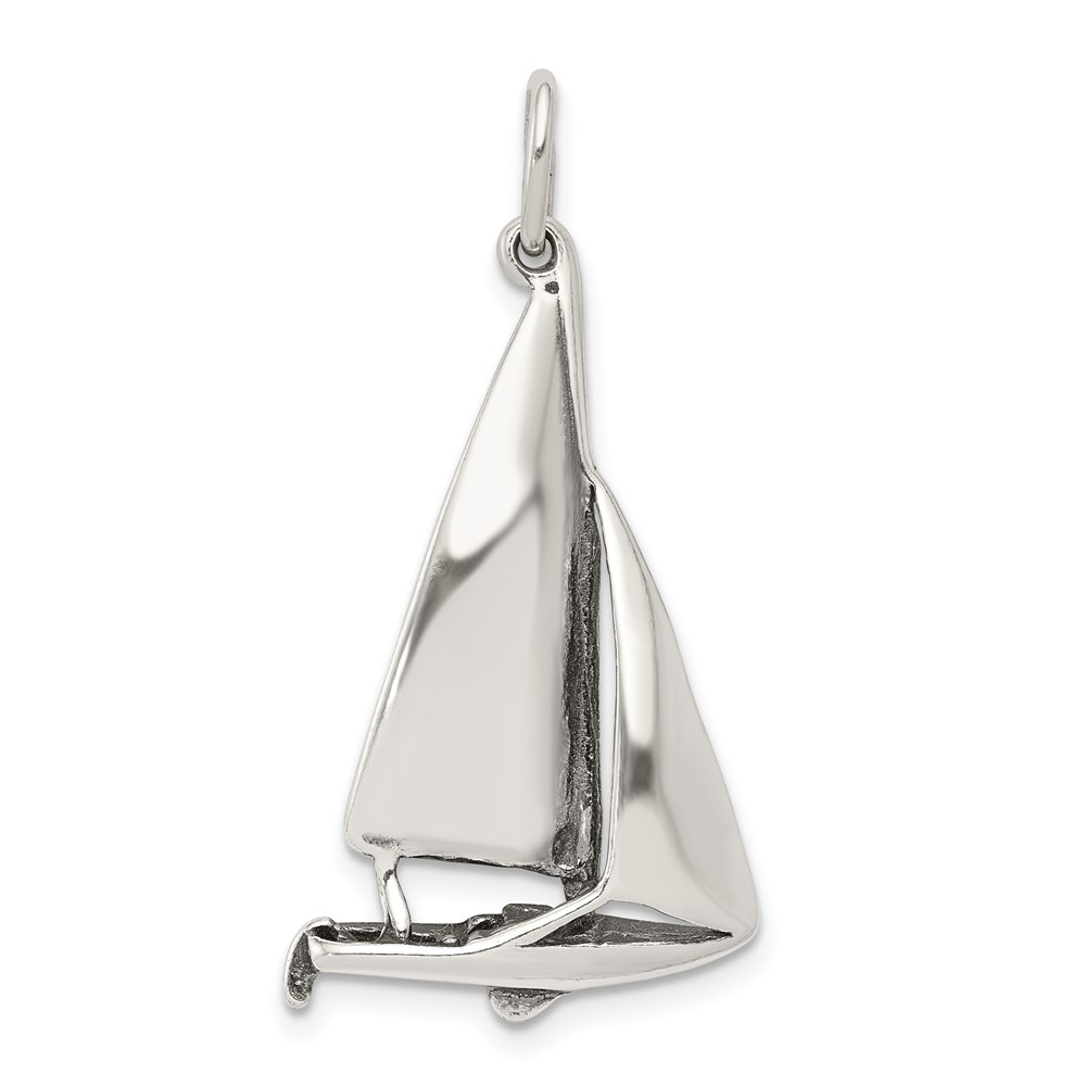 QC4961.jpg Sterling Silver Antiqued Sailboat Charm - Image 1