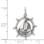 Sterling Silver Antiqued Sailboat in Wheel Charm - Image 4