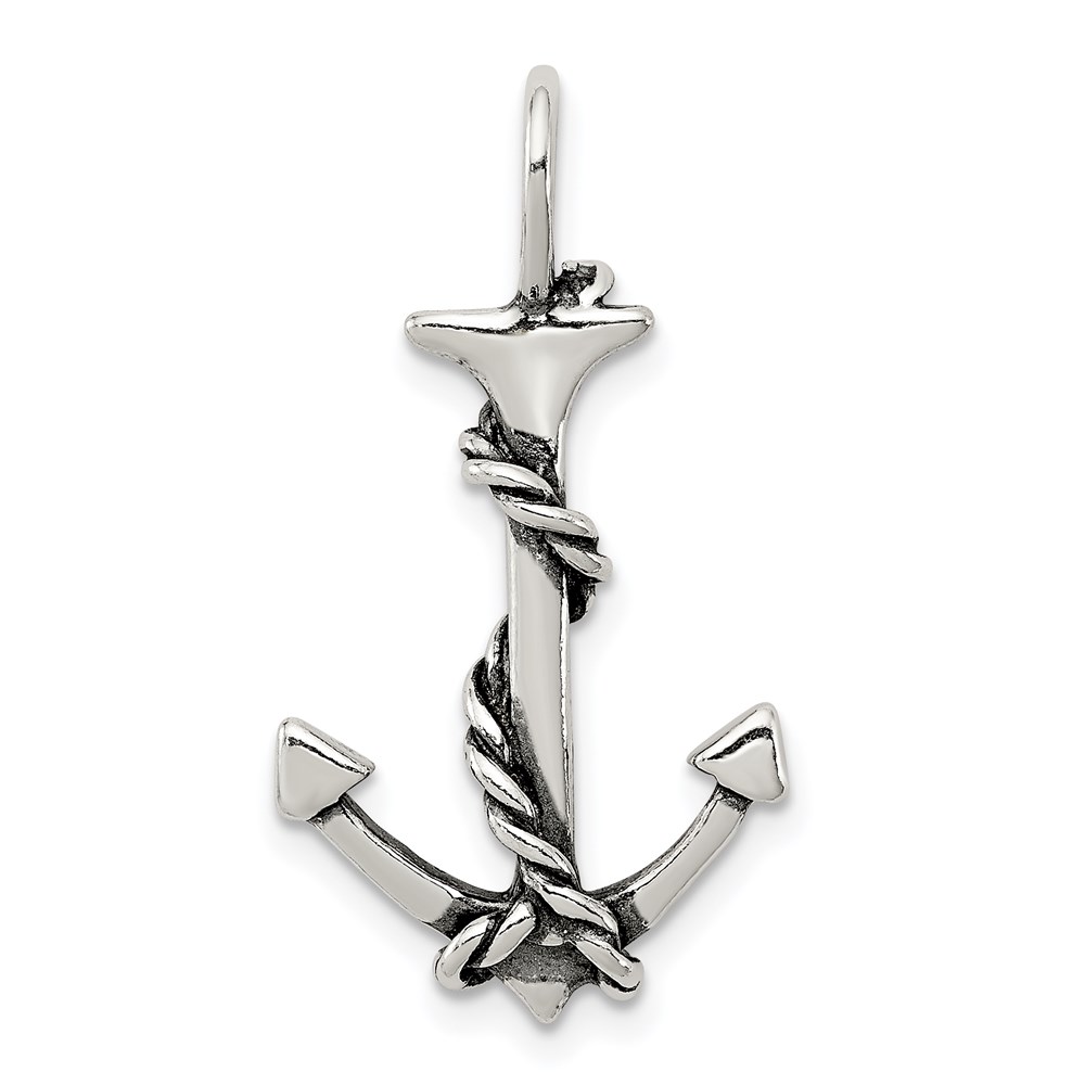 QC4971.jpg Sterling Silver 3D Antiqued Anchor and Rope Pendant - Image 1