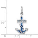 Sterling Silver Rhodium-plated Preciosa Crystals and Blue Enamel Anchor Charm - Image 4