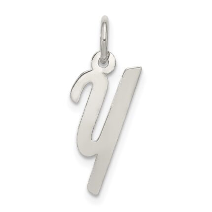 Sterling Silver Rhodium-plated Small Script Letter Y Initial Charm