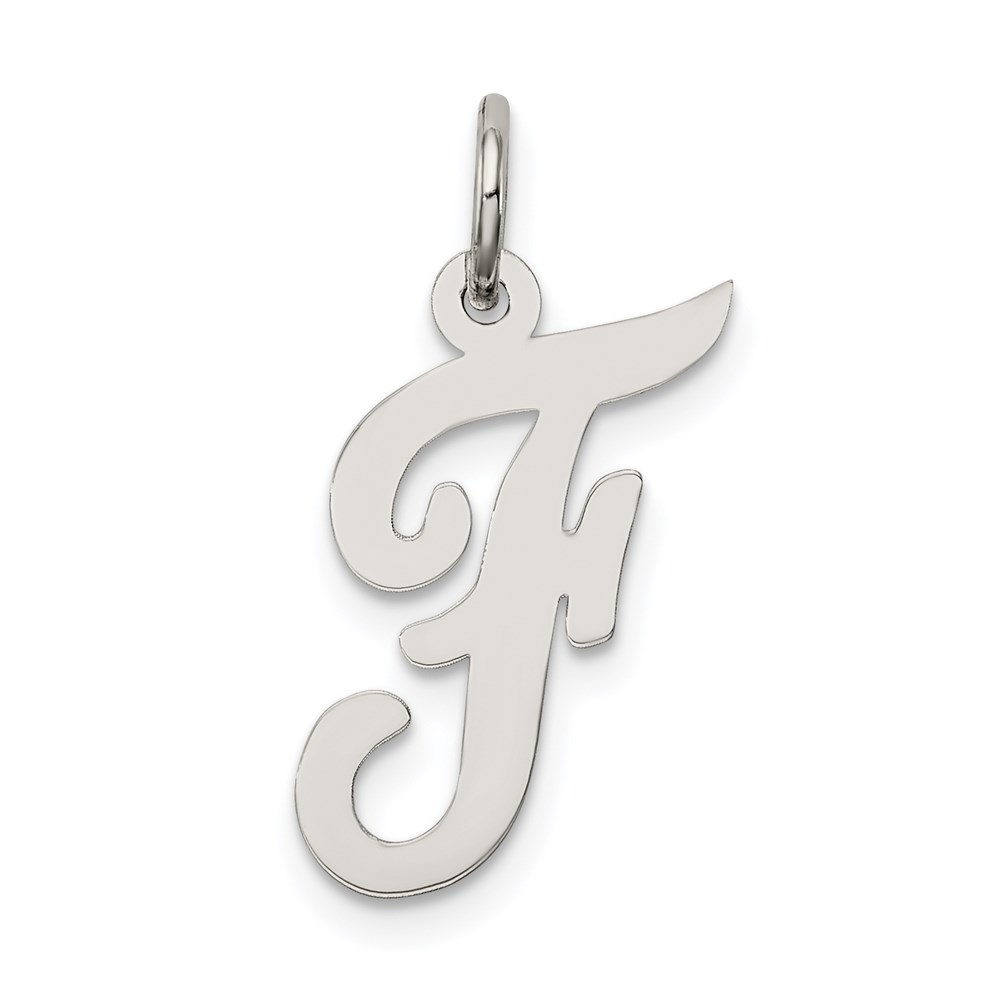 QC5082F.jpg Sterling Silver Rhodium-plated Script Letter F Initial Charm - Image 1