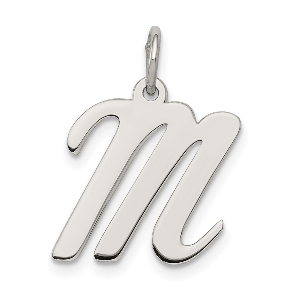 QC5082M.jpg Sterling Silver Rhodium-plated Script Letter M Initial Charm - Image 1