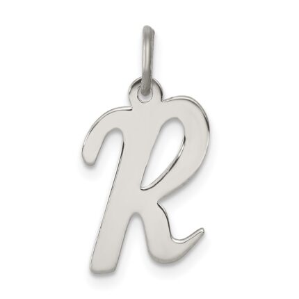 Sterling Silver Rhodium-plated Script Letter R Initial Charm