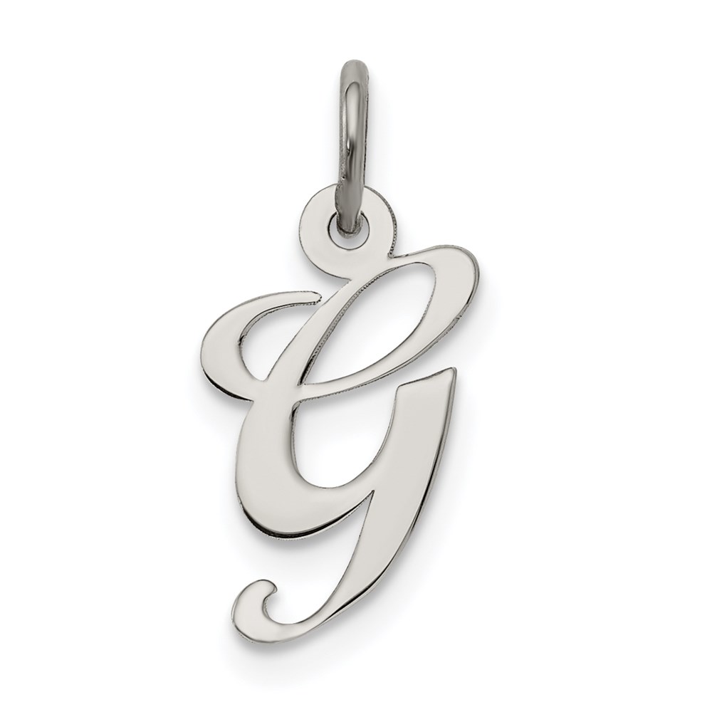 QC5086G.jpg Sterling Silver Rhodium-plated Fancy Script Letter G Initial Charm - Image 1