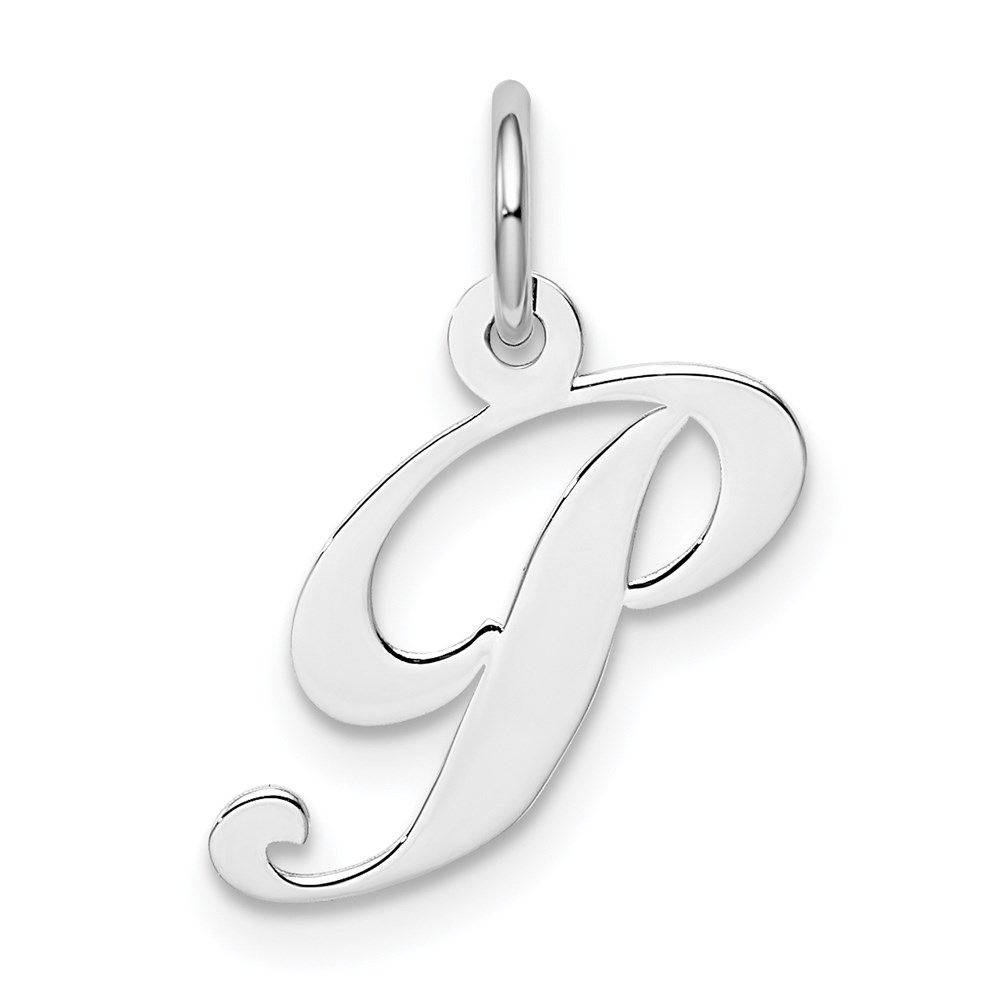 QC5086P.jpg Sterling Silver Rhodium-plated Fancy Script Letter P Initial Charm - Image 1