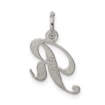 Sterling Silver Rhodium-plated Fancy Script Letter R Initial Charm - Image 4
