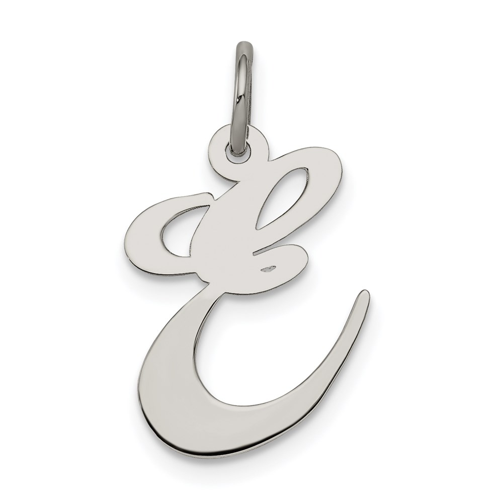 QC5088E.jpg Sterling Silver Rhodium-plated Fancy Script Letter E Initial Charm - Image 1