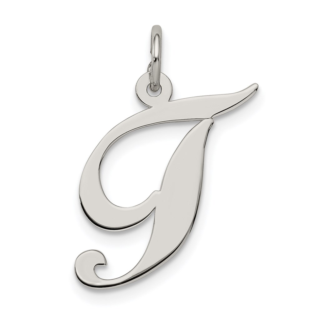 QC5088T.jpg Sterling Silver Rhodium-plated Fancy Script Letter T Initial Charm - Image 1