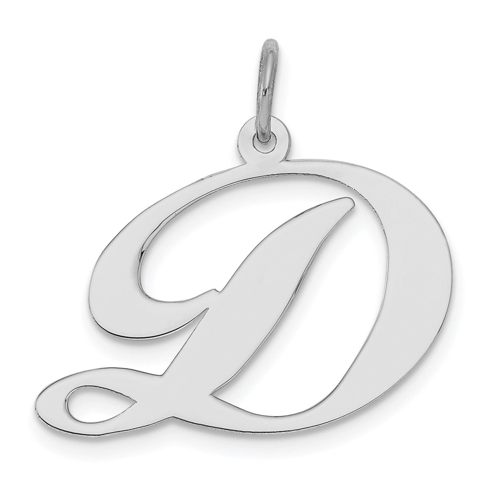 QC5090D.jpg Sterling Silver Rhodium-plated Fancy Script Letter D Initial Charm - Image 1