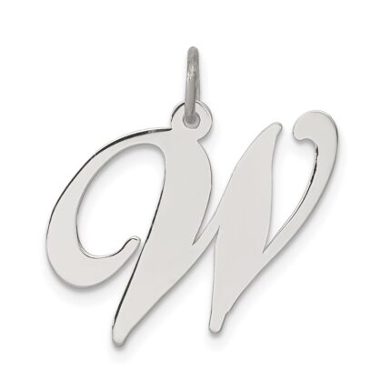 Sterling Silver Rhodium-plated Fancy Script Letter W Initial Charm