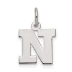 Sterling Silver Rhodium-plated Block Letter N Initial Charm