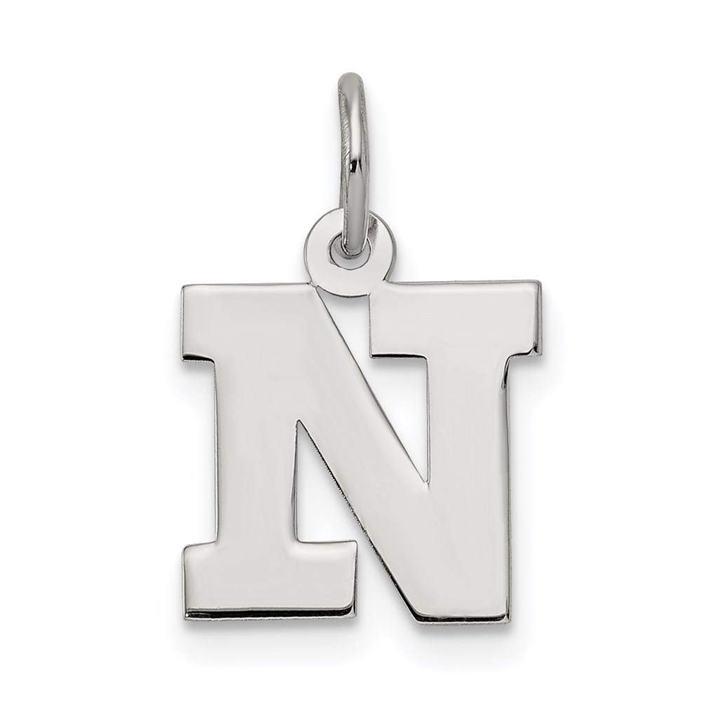 QC5093N.jpg Sterling Silver Rhodium-plated Block Letter N Initial Charm - Image 1