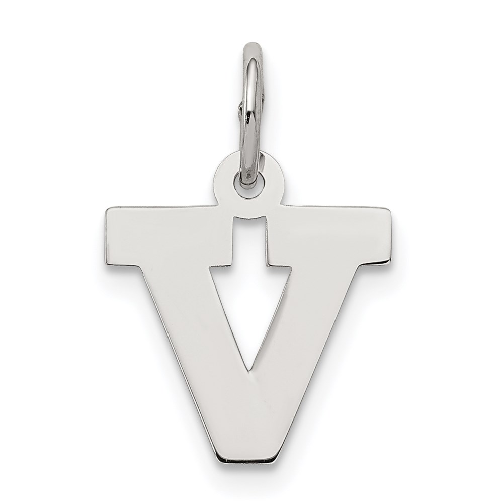 QC5093V.jpg Sterling Silver Rhodium-plated Block Letter V Initial Charm - Image 1