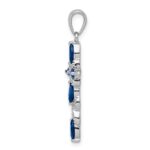 Sterling Silver Rhodium-plated Sapphire and Diamond Cross Pendant - Image 2