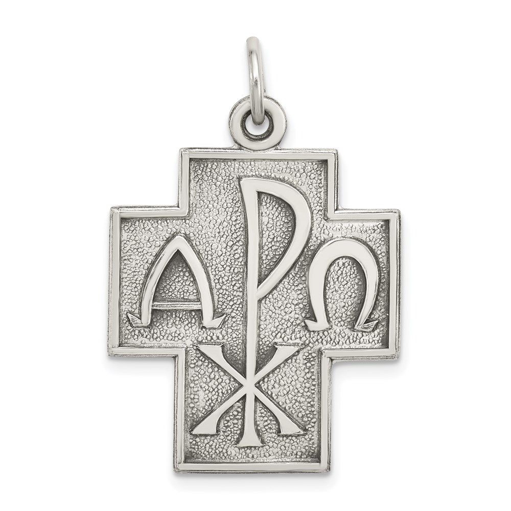 QC5271.jpg Sterling Silver Antiqued Alpha Omega Cross Pendant - Image 1
