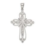 Sterling Silver Rhodium-plated CZ Filigree Cross Pendant - Image 4