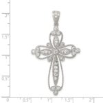 Sterling Silver Rhodium-plated CZ Filigree Cross Pendant - Image 3