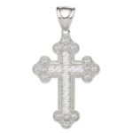 Sterling Silver Rhodium-plated CZ Budded Cross Pendant