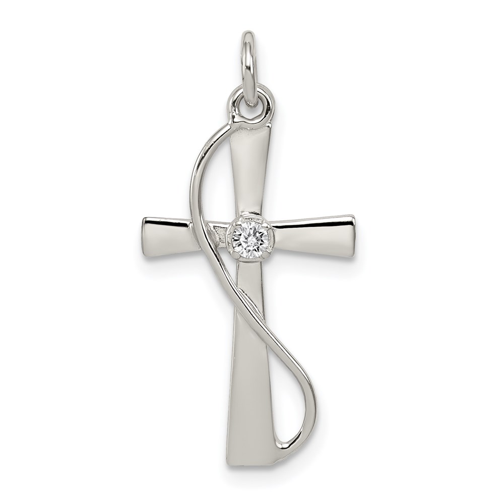QC5340.jpg Sterling Silver Rhodium-plated CZ Cross Pendant - Image 1